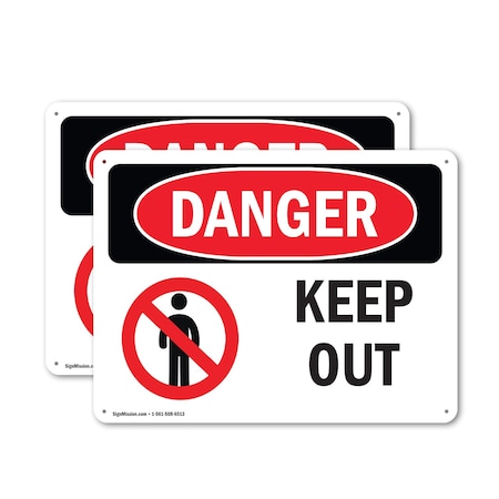Signmission Keep Out Danger Sign, Aluminum, 18in W x 12in L, 2PK OS-2PACK-DS-A-1218-L-1399